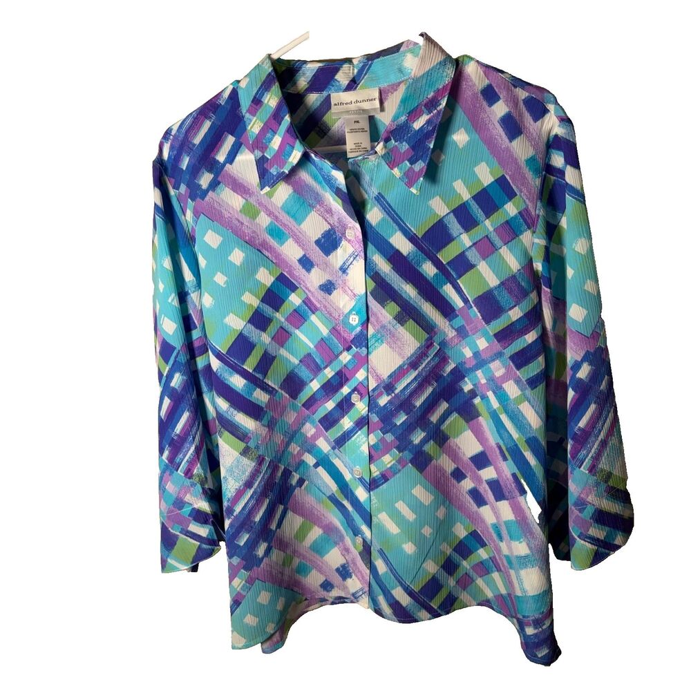 Alfred Dunner Shirt Women's Petite XL Button Up 3/4 Sleeve Collared Casual Top